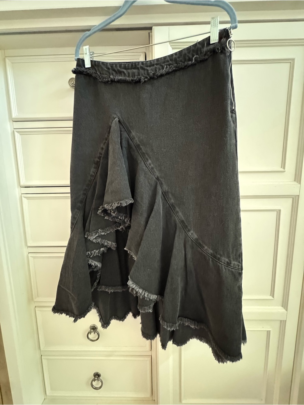 Zara Charcoal Denim Asymmetrical Ruffle Denim Skirt